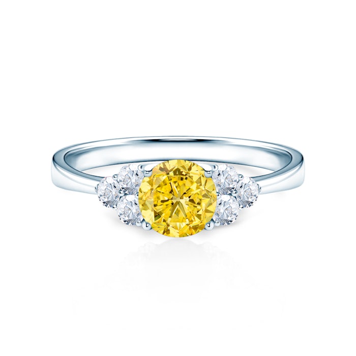 Zásnubní prsten Fairytale: bílé zlato, žlutý safír, bílé safíry