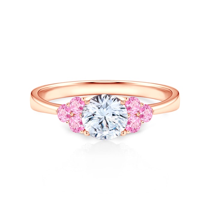 Zásnubní prsten Fairytale: růžové zlato, bílý safír, růžové safíry