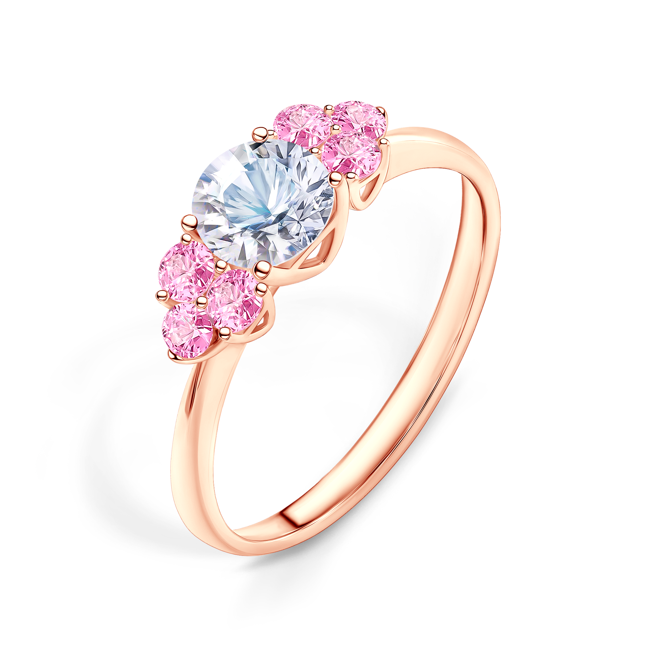 Pierścionek zaręczynowy Fairytale: różowe złoto, biały szafir - 4