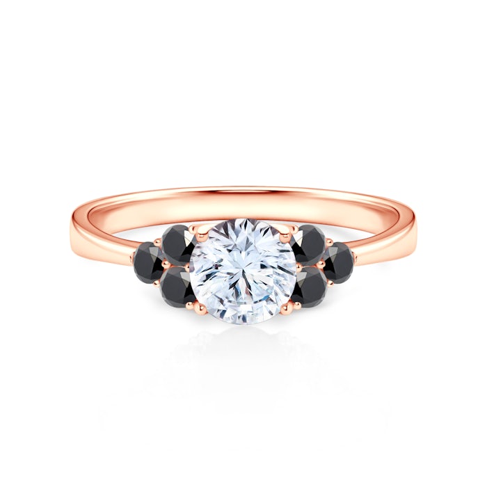 Zásnubní prsten Fairytale: růžové zlato, bílý safír, černé diamanty