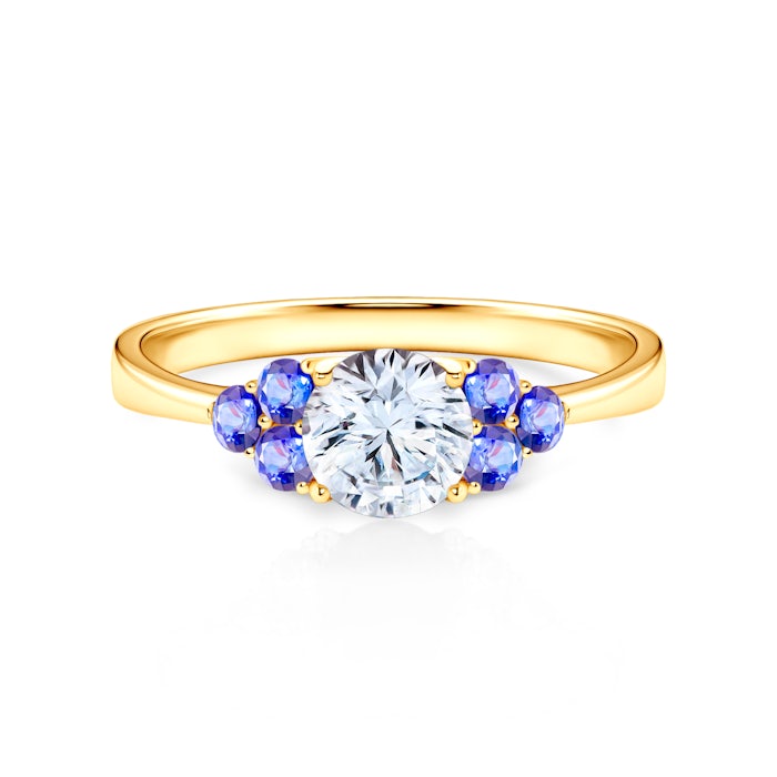 Fairytale Collection | Side-Stone Engagement Ring: gold, white sapphire