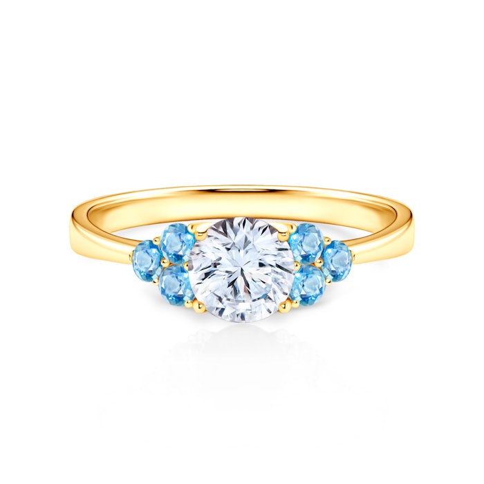 Fairytale Collection | Side-Stone Engagement Ring: gold, white sapphire