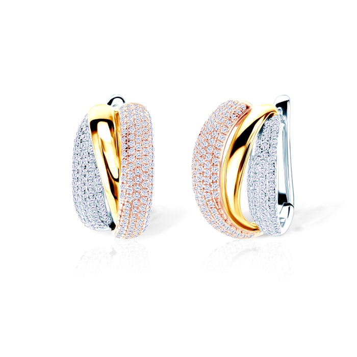 SAVICKI earrings: tri-tone gold, diamonds