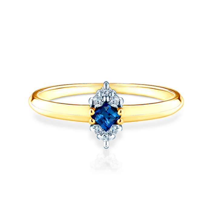 Zásnubní prsten SAVICKI: dvoubarevné zlato, modrý safír, diamanty
