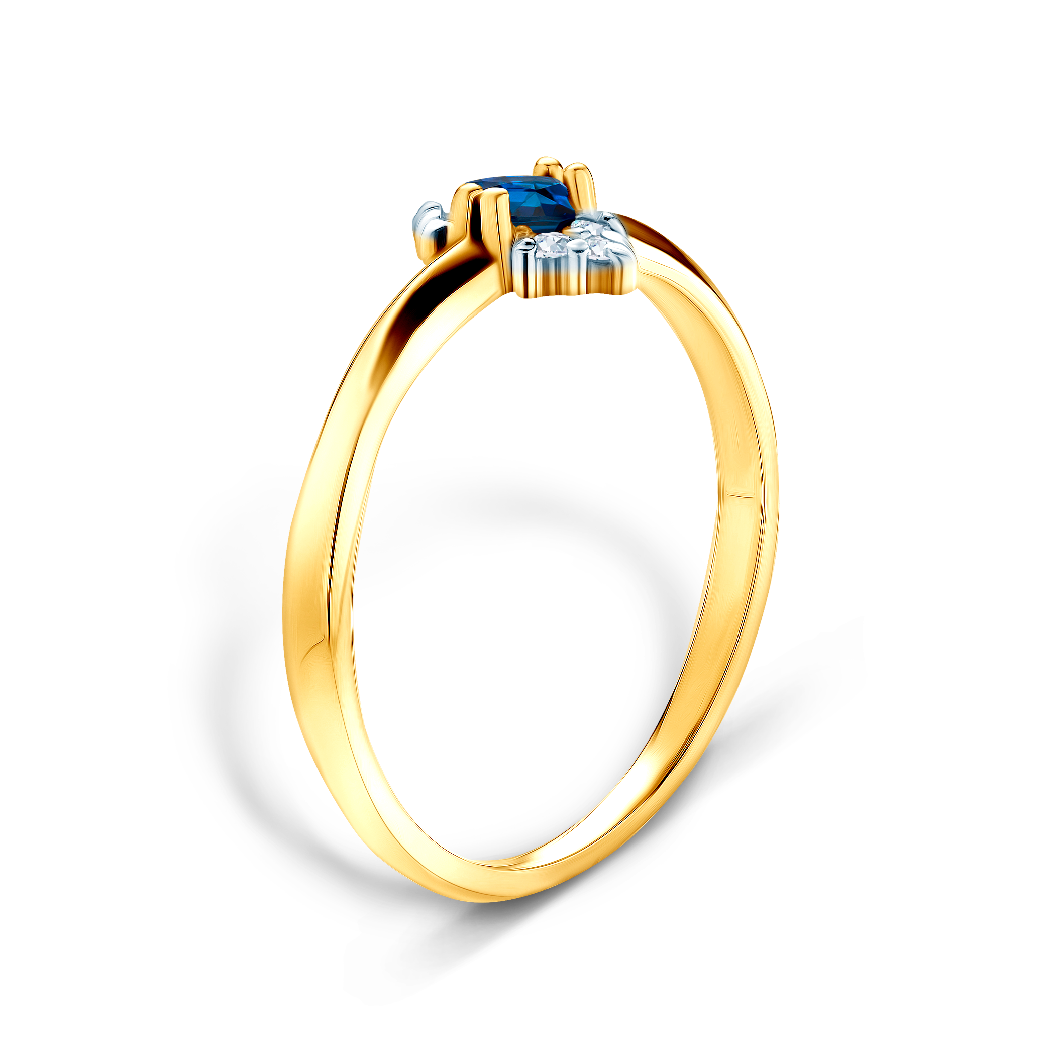 Pierścionek zaręczynowy SAVICKI: dwukolorowe złoto, niebieski szafir, diamenty