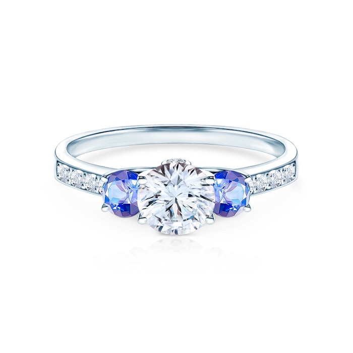 Zásnubní prsten Dream: bílé zlato, bílý safír, tanzanity, diamanty