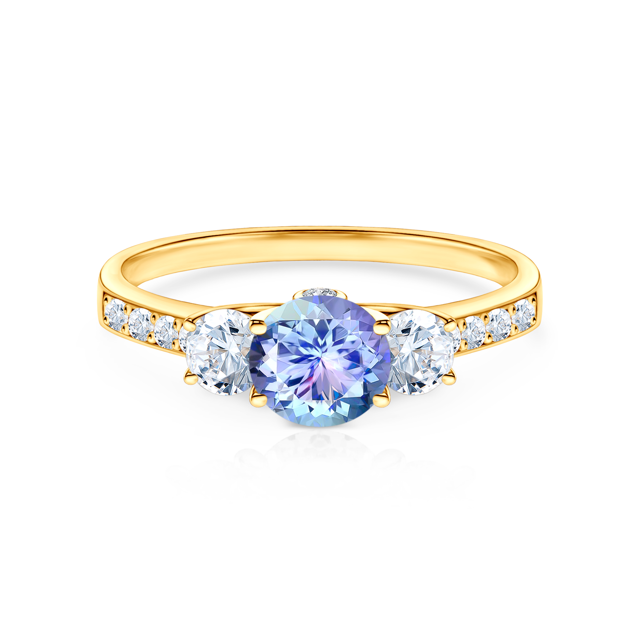 Zásnubní prsten Dream: žluté zlato, tanzanit, bílé safíry, diamanty