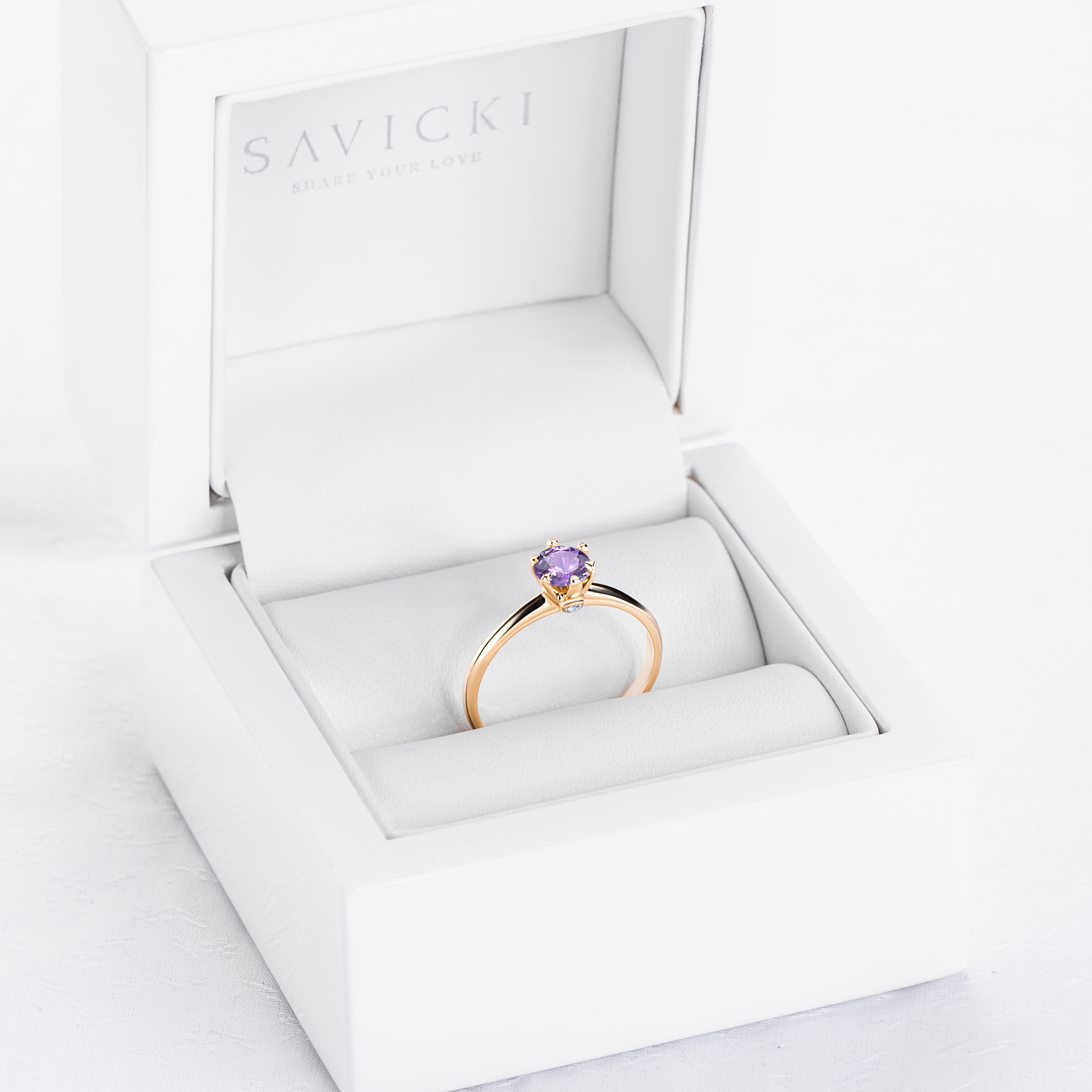 Pierścionek zaręczynowy The Journey: złoty, fioletowy szafir - 7