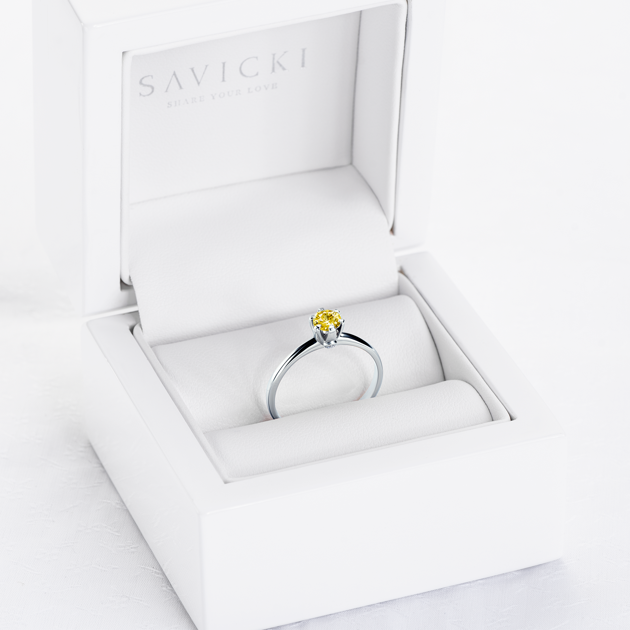 Pierścionek zaręczynowy The Journey: białe złoto, żółty szafir - 7