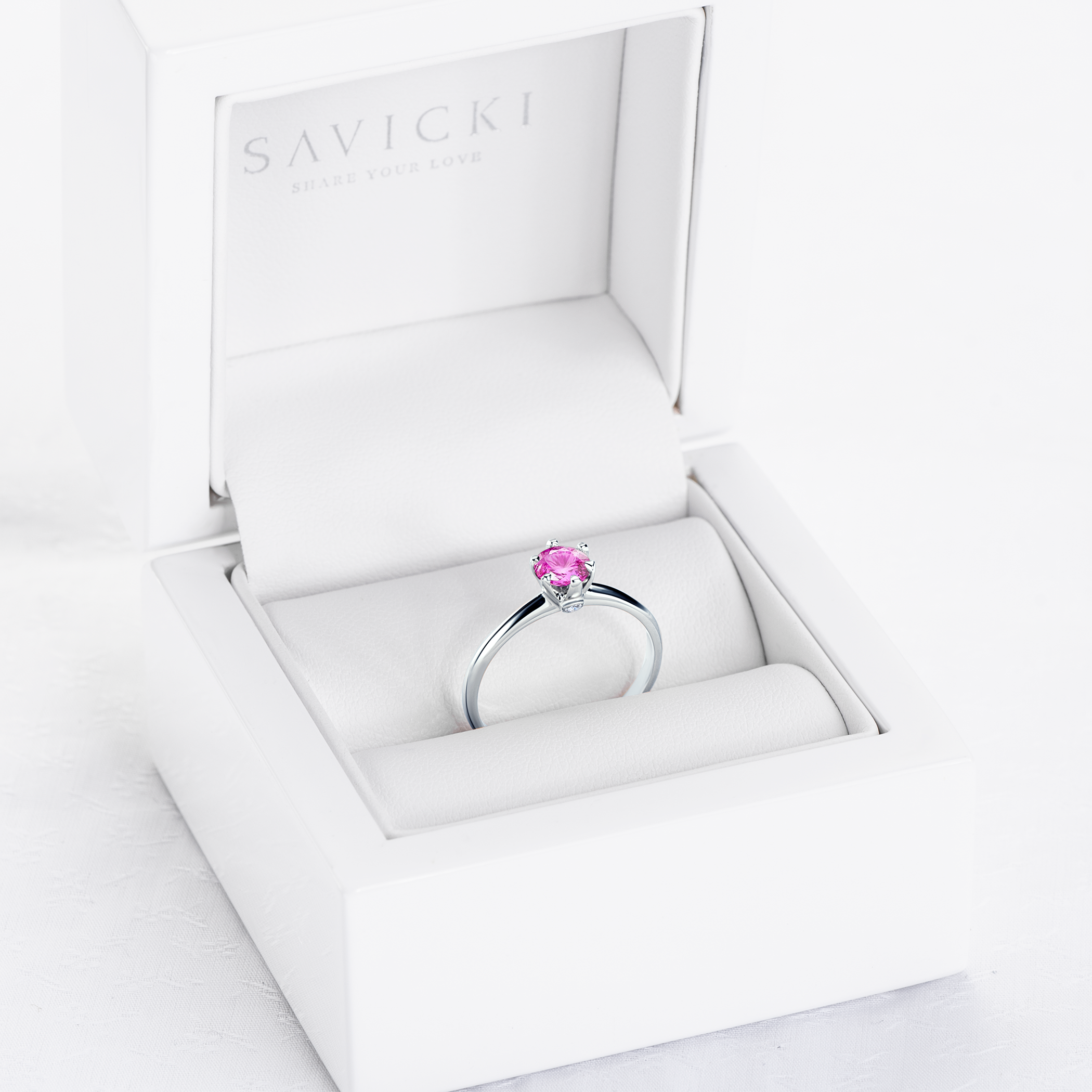 Verlobungsring The Journey: Weißgold, Rosa Saphir - 7