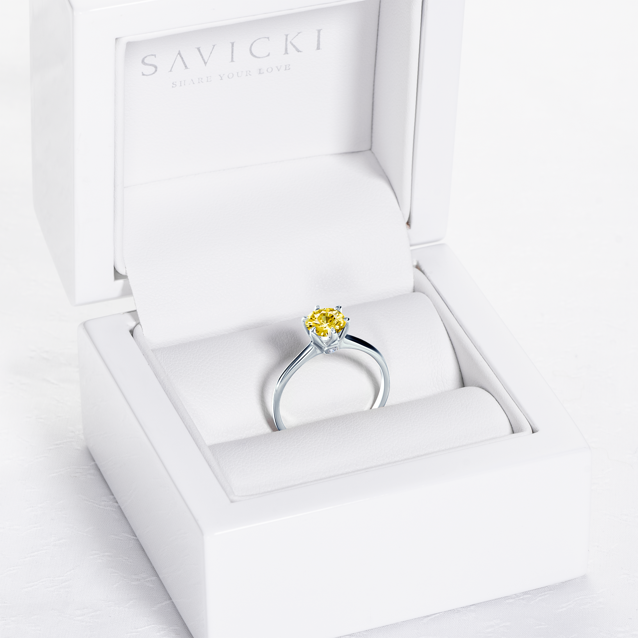 Pierścionek zaręczynowy The Journey: białe złoto, żółty szafir