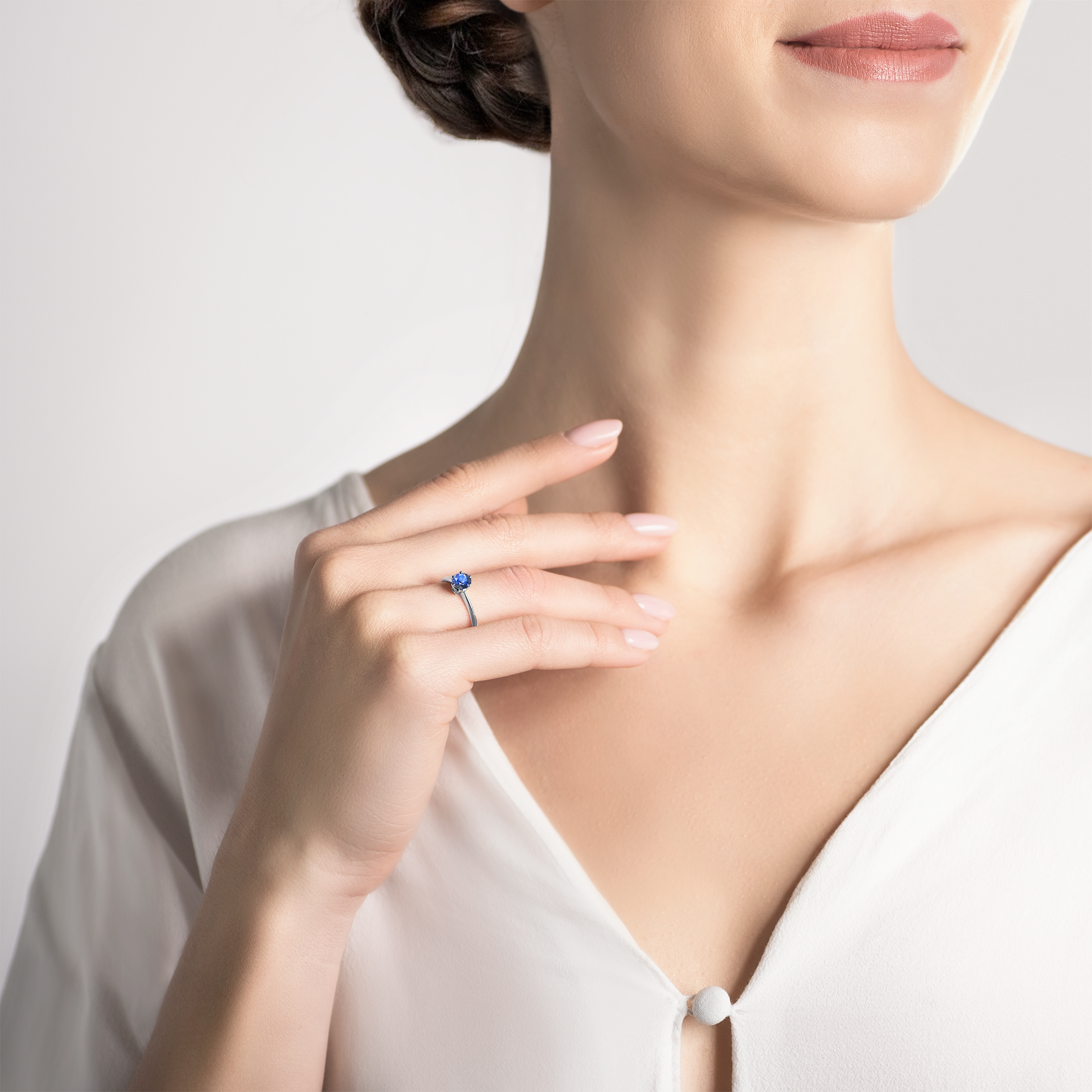 Verlobungsring The Journey: Weißgold, Blau Saphir