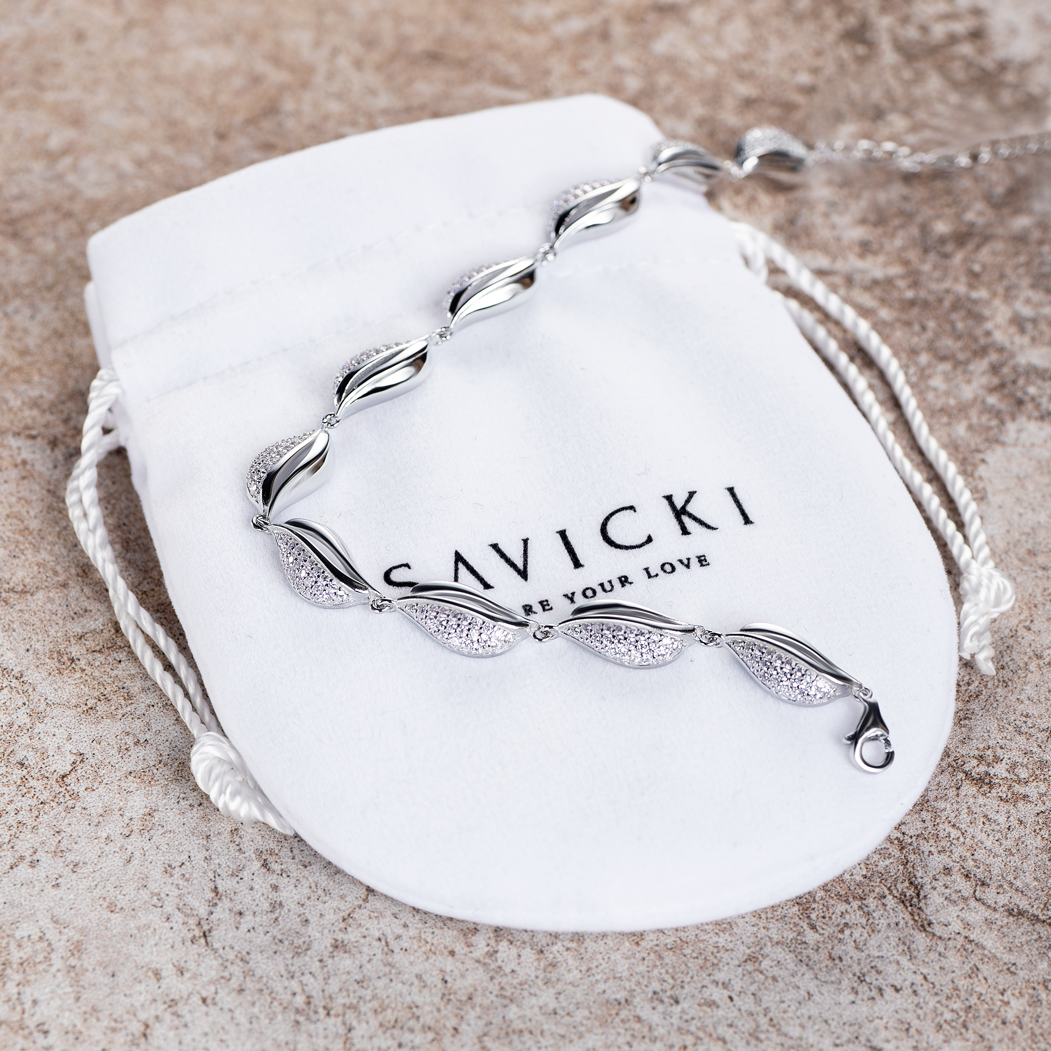 Bransoletka muszelki Savicki: srebrna, cyrkonie - 4