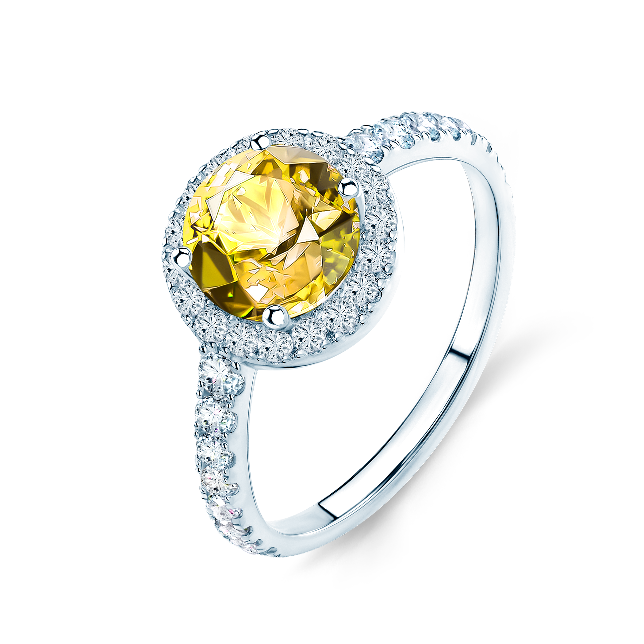 Pierścionek zaręczynowy This is Love: białe złoto, żółty szafir - 4