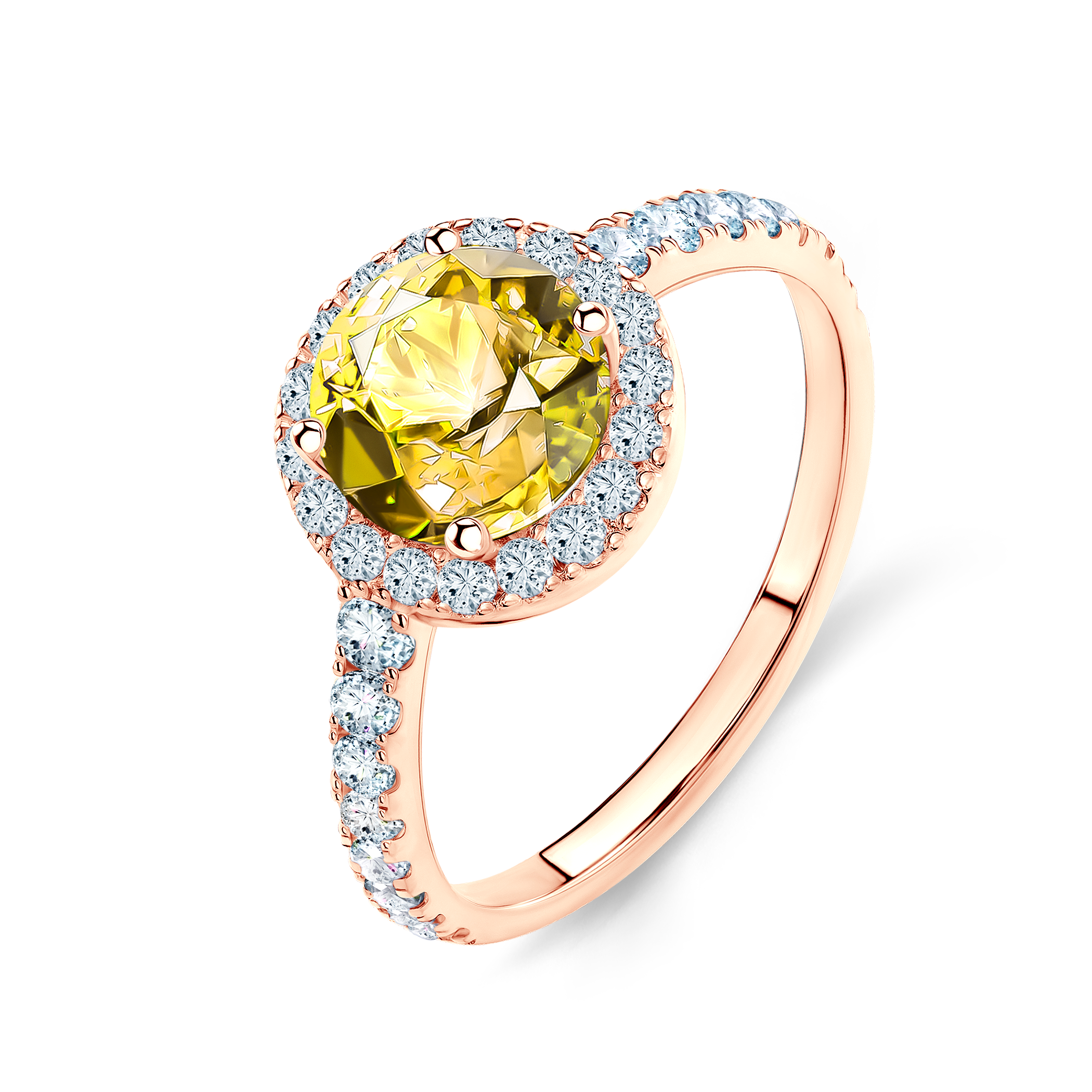Pierścionek zaręczynowy This is Love: różowe złoto, żółty szafir