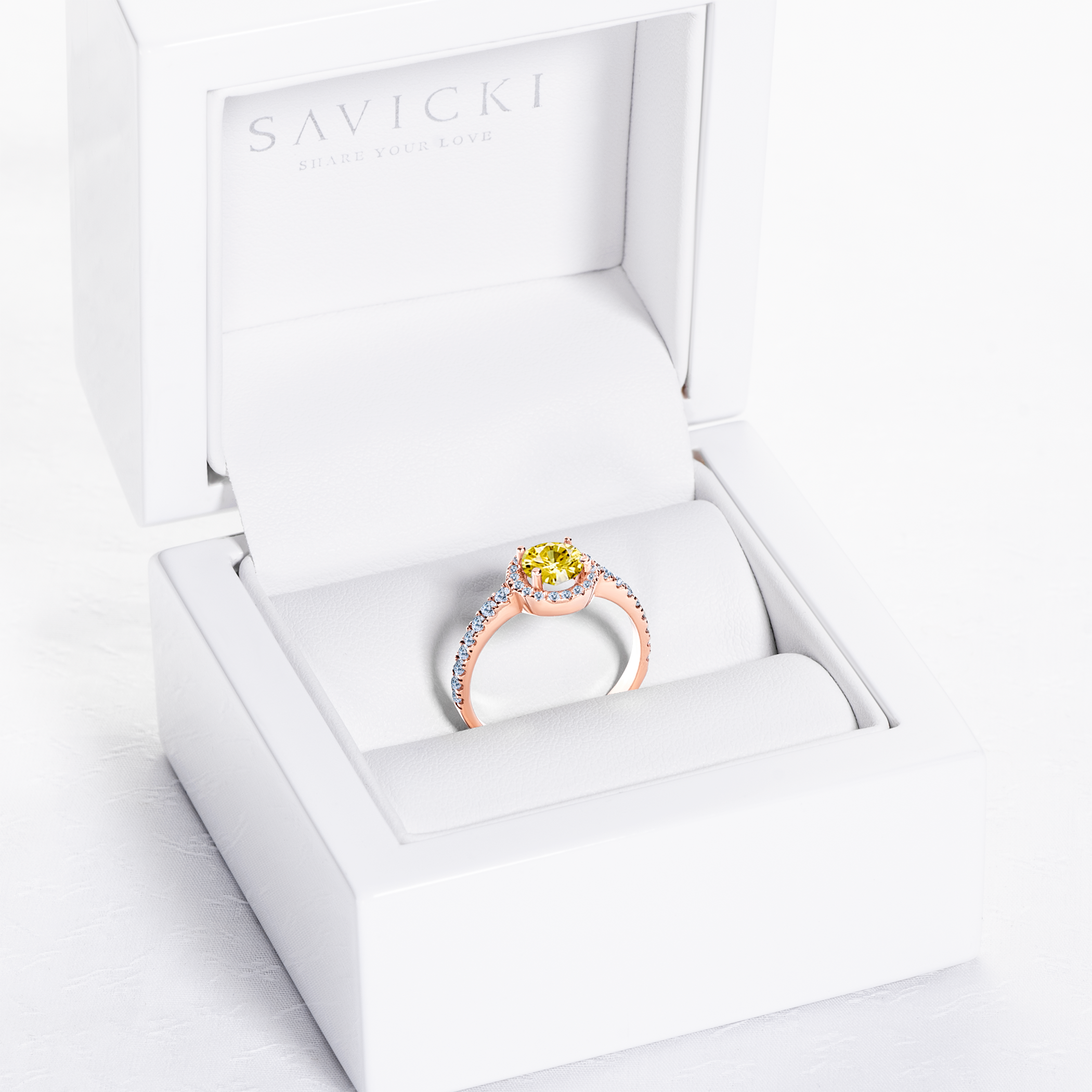 Pierścionek zaręczynowy This is Love: różowe złoto, żółty szafir