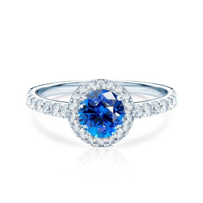This is Love Collection | Halo Engagement Ring: white gold, blue sapphire