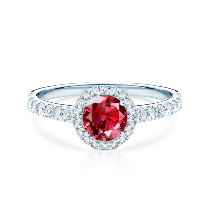 This is Love Collection | Halo Engagement Ring: white gold, ruby