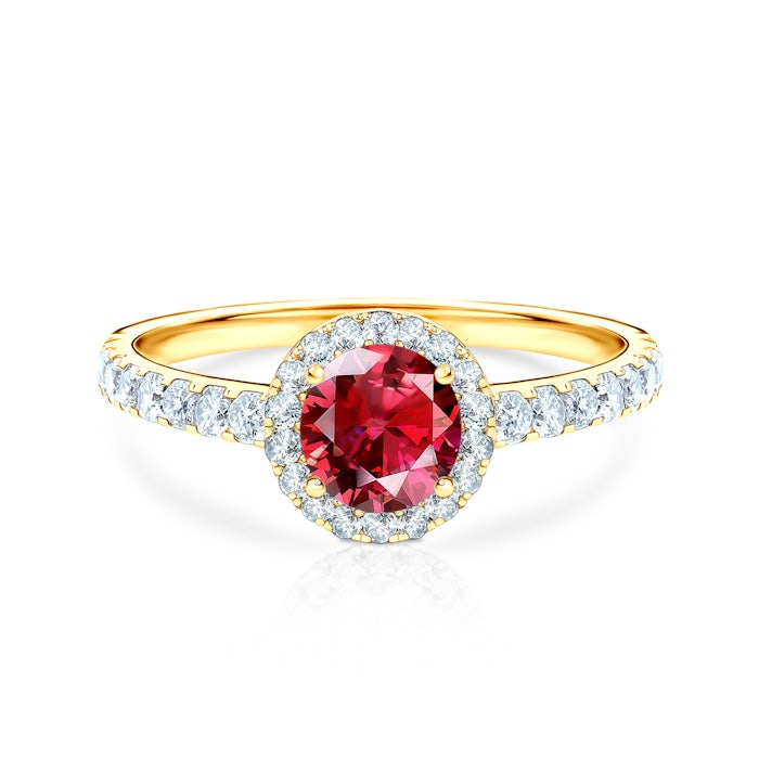 This is Love Collection | Halo Engagement Ring: gold, ruby
