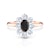 SAVICKI RING eljegyzési gyűrű: rózsaarany fekete gyémánttal és fehér zafírokkal