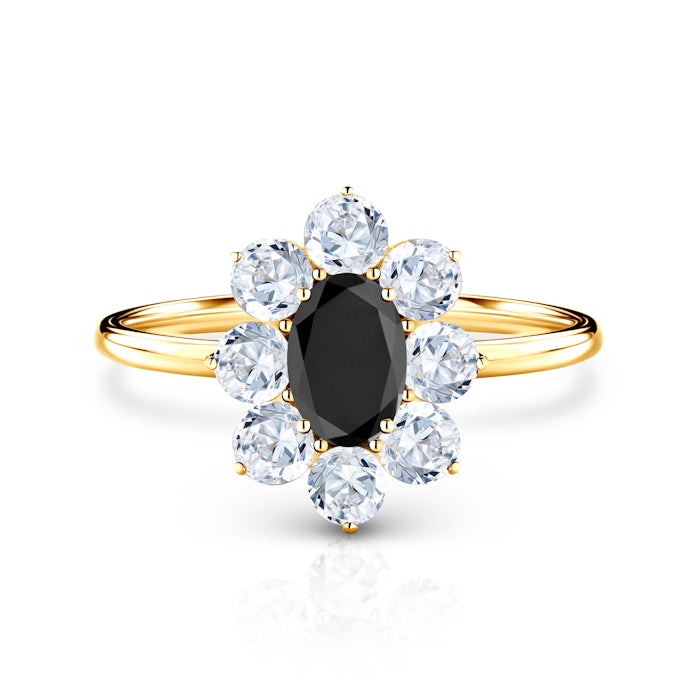 Pierścionek zaręczynowy Savicki: złoty, czarny diament, białe szafiry