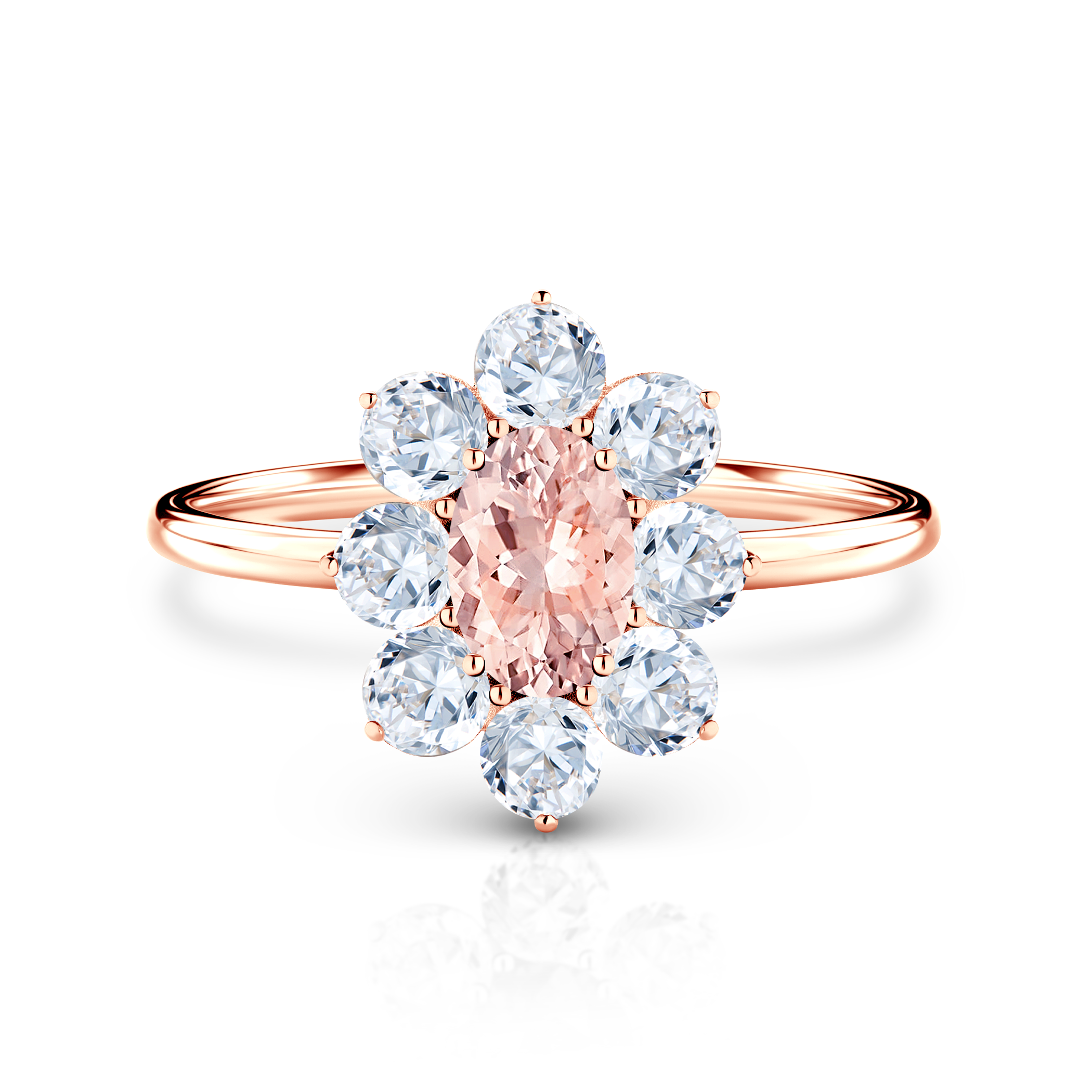 Pierścionek zaręczynowy SAVICKI: złoty, morganit, białe szafiry