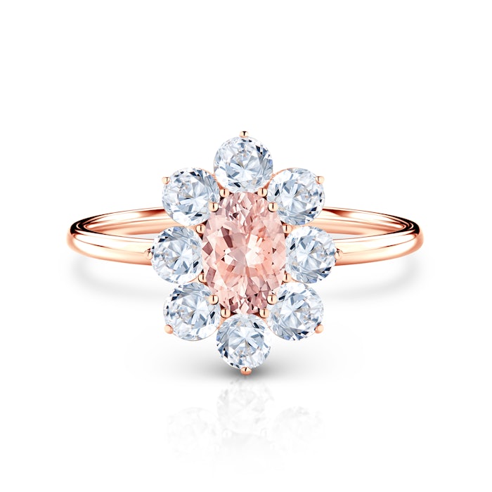 Pierścionek zaręczynowy SAVICKI: złoty, morganit, białe szafiry