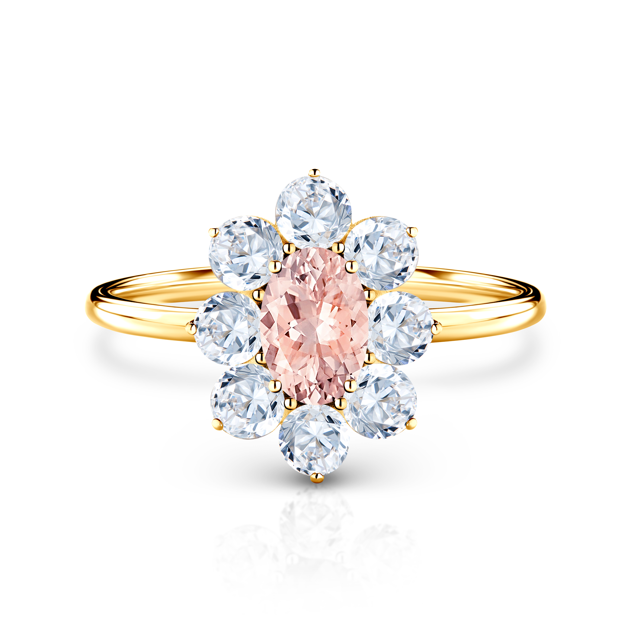 Pierścionek zaręczynowy SAVICKI: złoty, morganit, białe szafiry