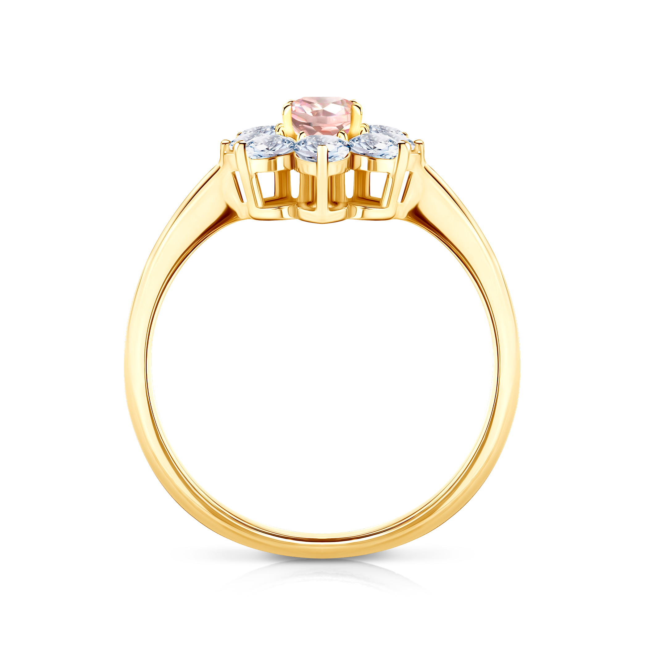 Pierścionek zaręczynowy SAVICKI: złoty, morganit, białe szafiry