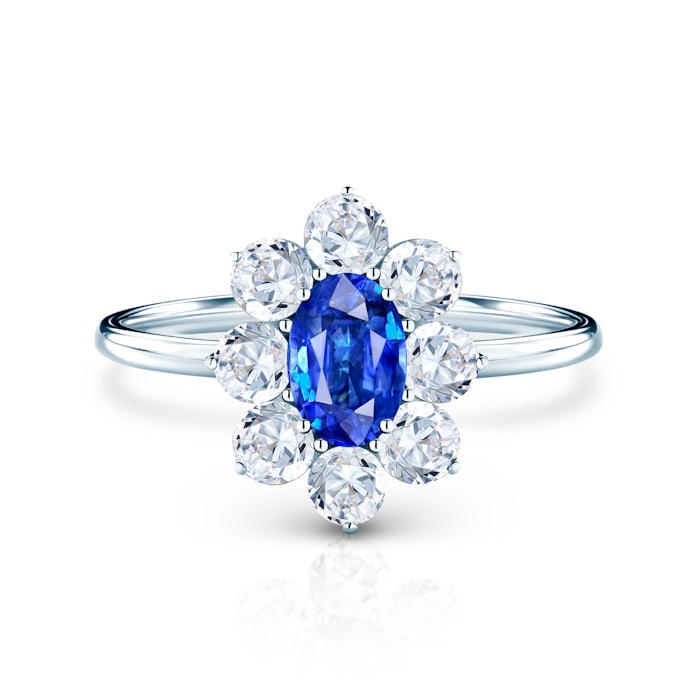 Zásnubní prsten SAVICKI: bílé zlato, modrý safír, bílé safíry