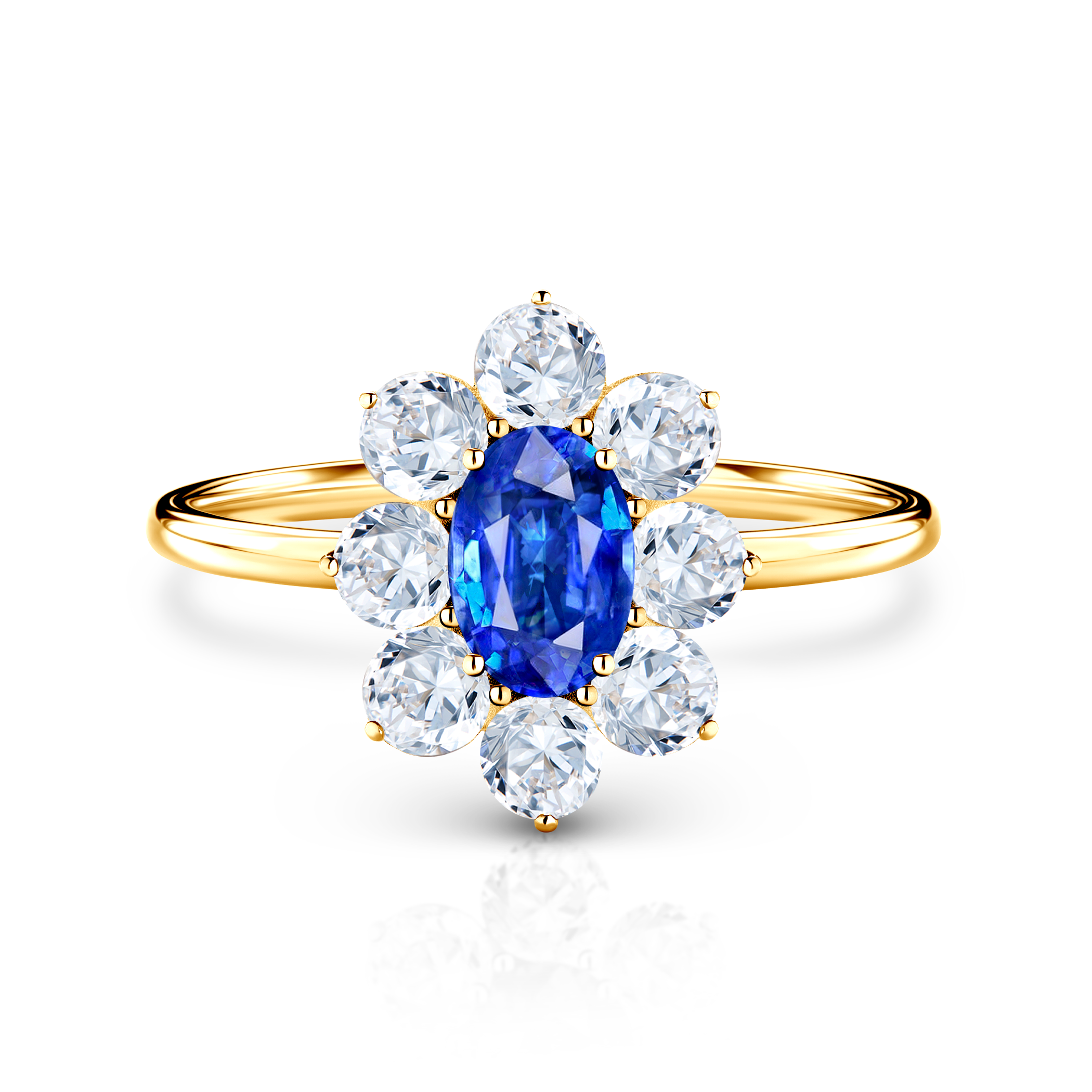 Zásnubní prsten SAVICKI: žluté zlato, modrý safír, bílé safíry