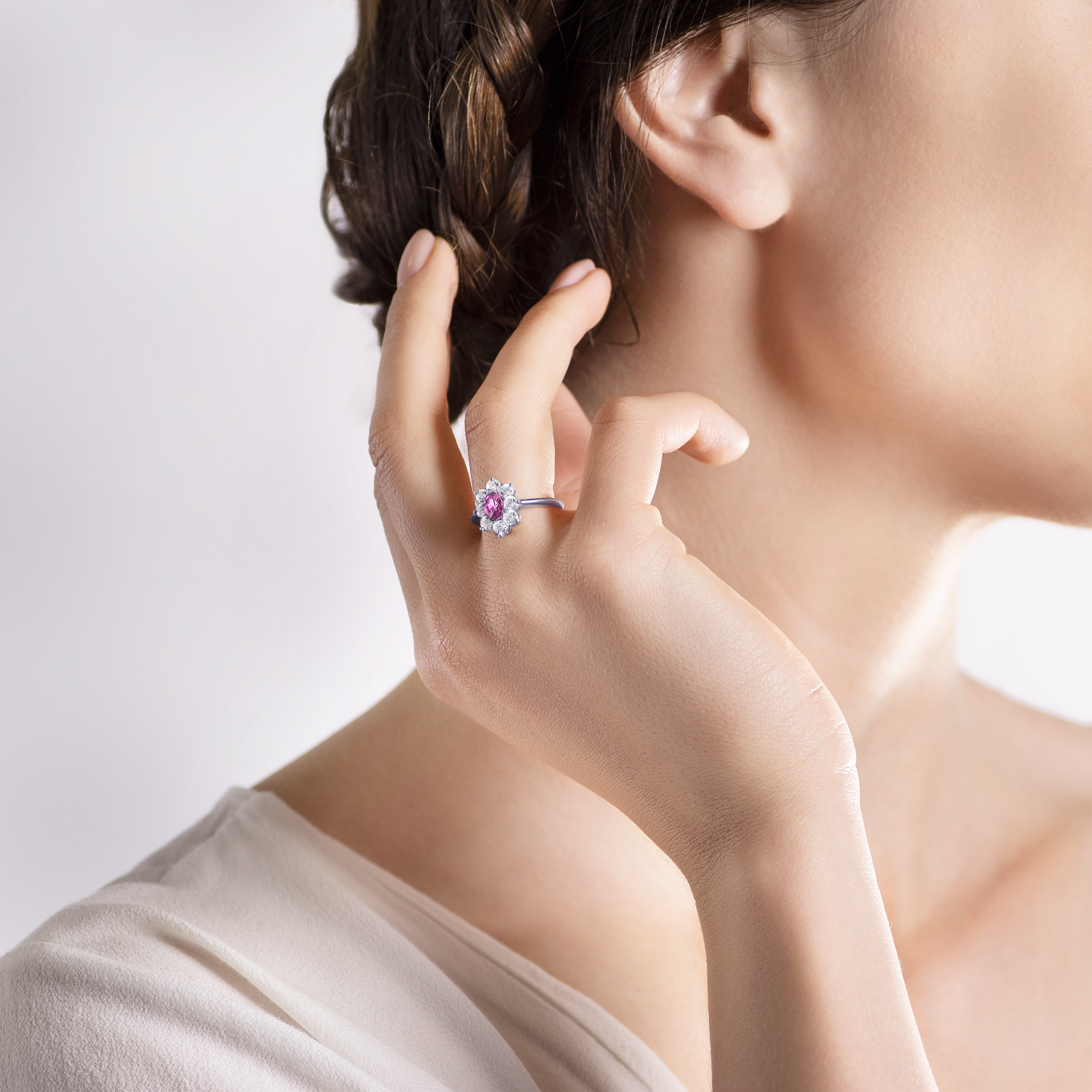 Pierścionek zaręczynowy SAVICKI: białe złoto, różowy szafir, białe szafiry - 7
