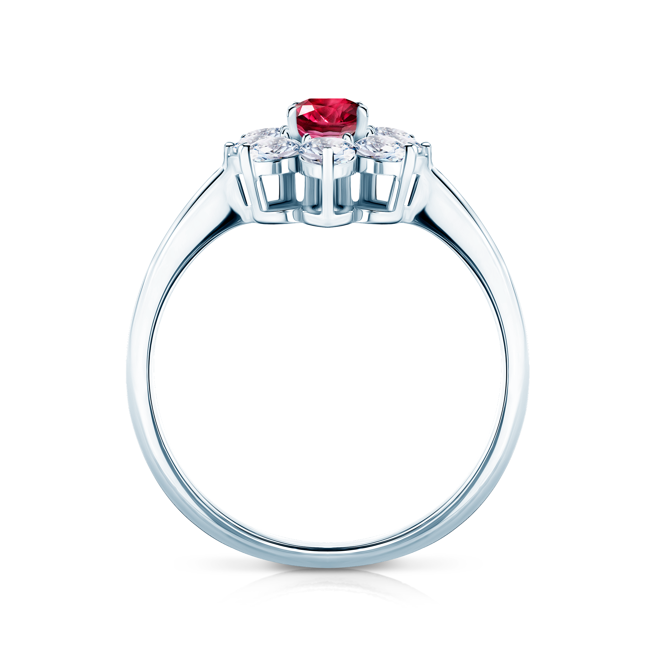 Pierścionek zaręczynowy SAVICKI: białe złoto, rubin, białe szafiry