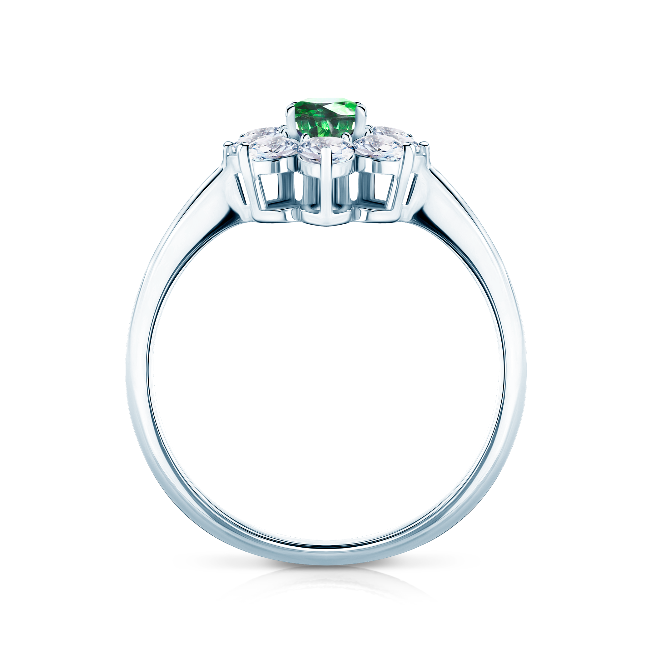Pierścionek zaręczynowy SAVICKI: białe złoto, szmaragd, białe szafiry
