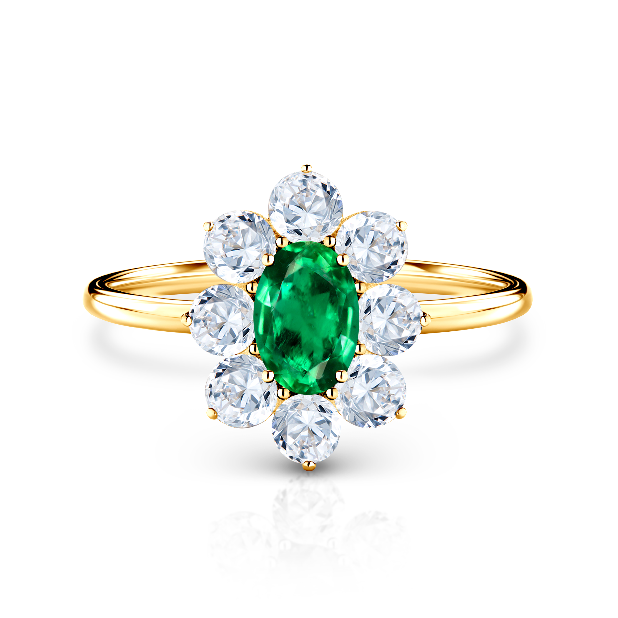 Pierścionek zaręczynowy SAVICKI: złoty, szmaragd, białe szafiry