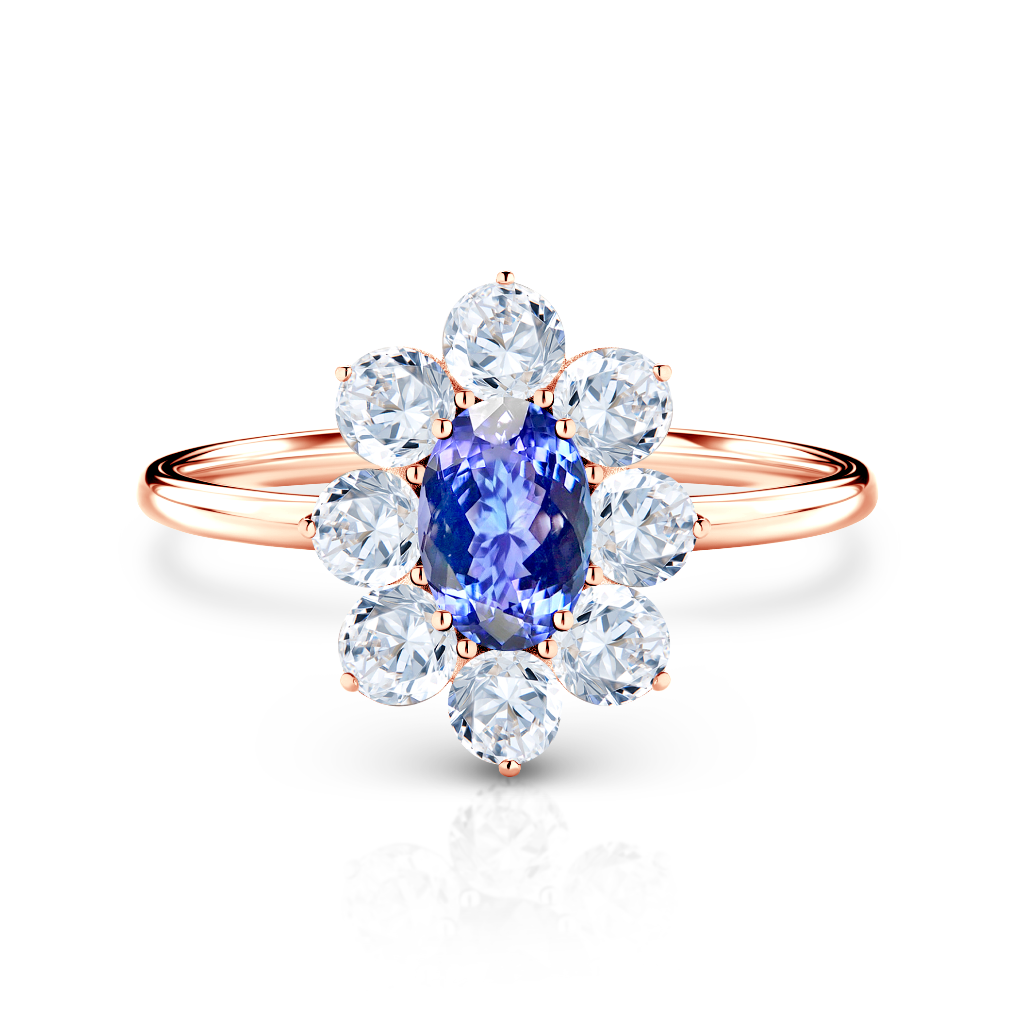 Zásnubní prsten SAVICKI: růžové zlato, tanzanit, bílé safíry