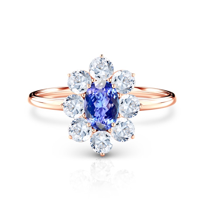 Zásnubný prsteň SAVICKI RING: ružové zlato, tanzanit, biele zafíry