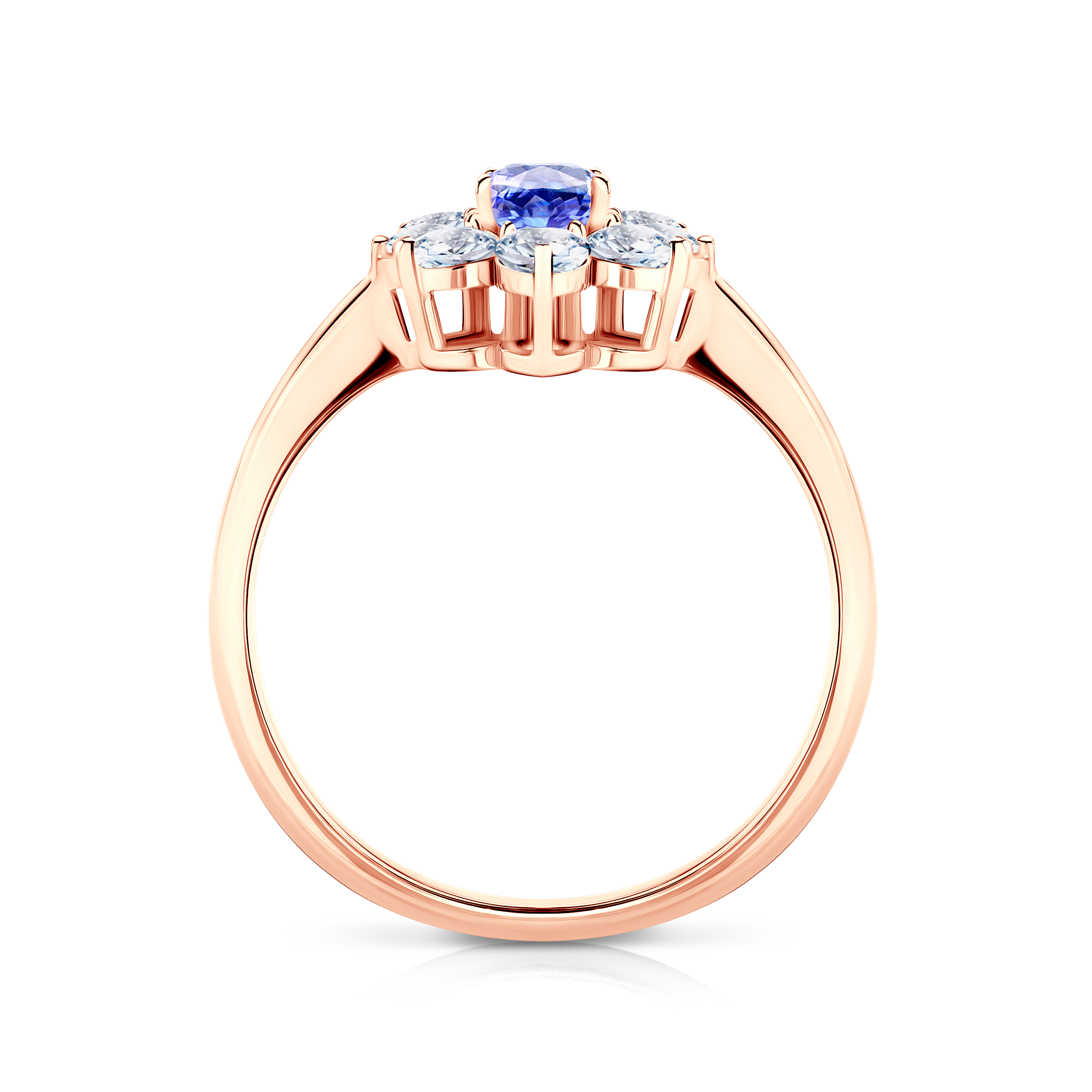 Pierścionek zaręczynowy SAVICKI: różowe złoto, tanzanit, białe szafiry