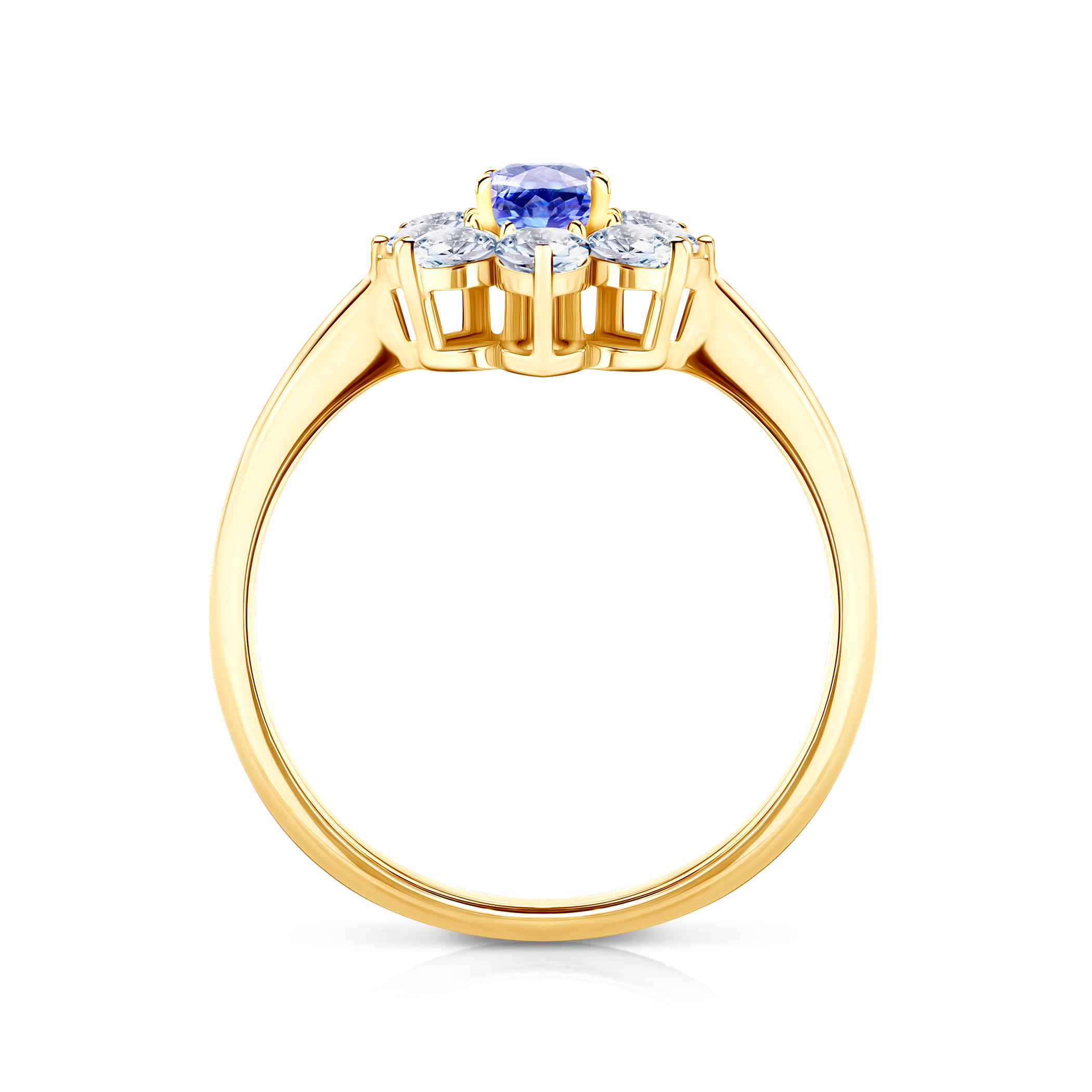 Pierścionek zaręczynowy SAVICKI: złoty, tanzanit, białe szafiry