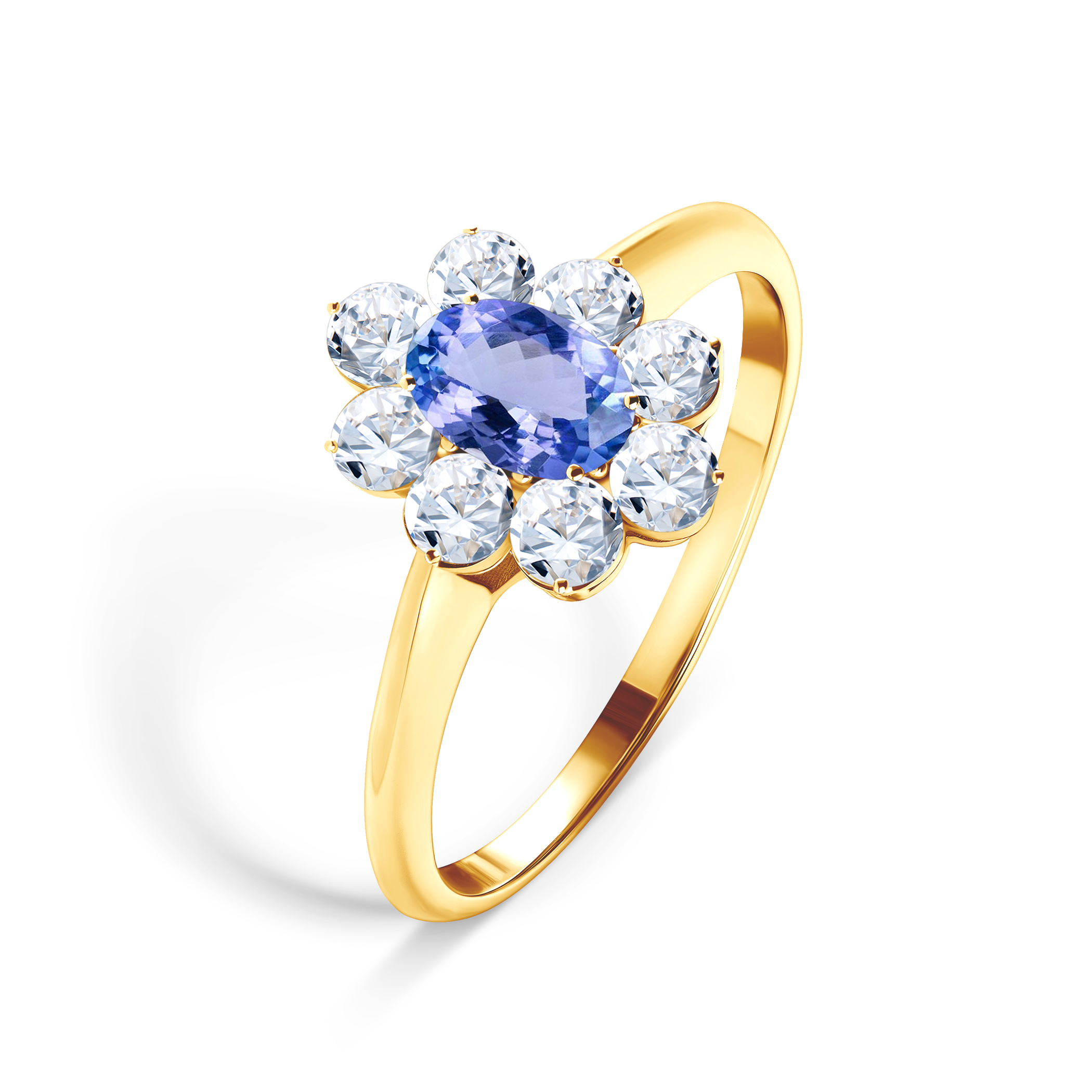 Pierścionek zaręczynowy SAVICKI: złoty, tanzanit, białe szafiry
