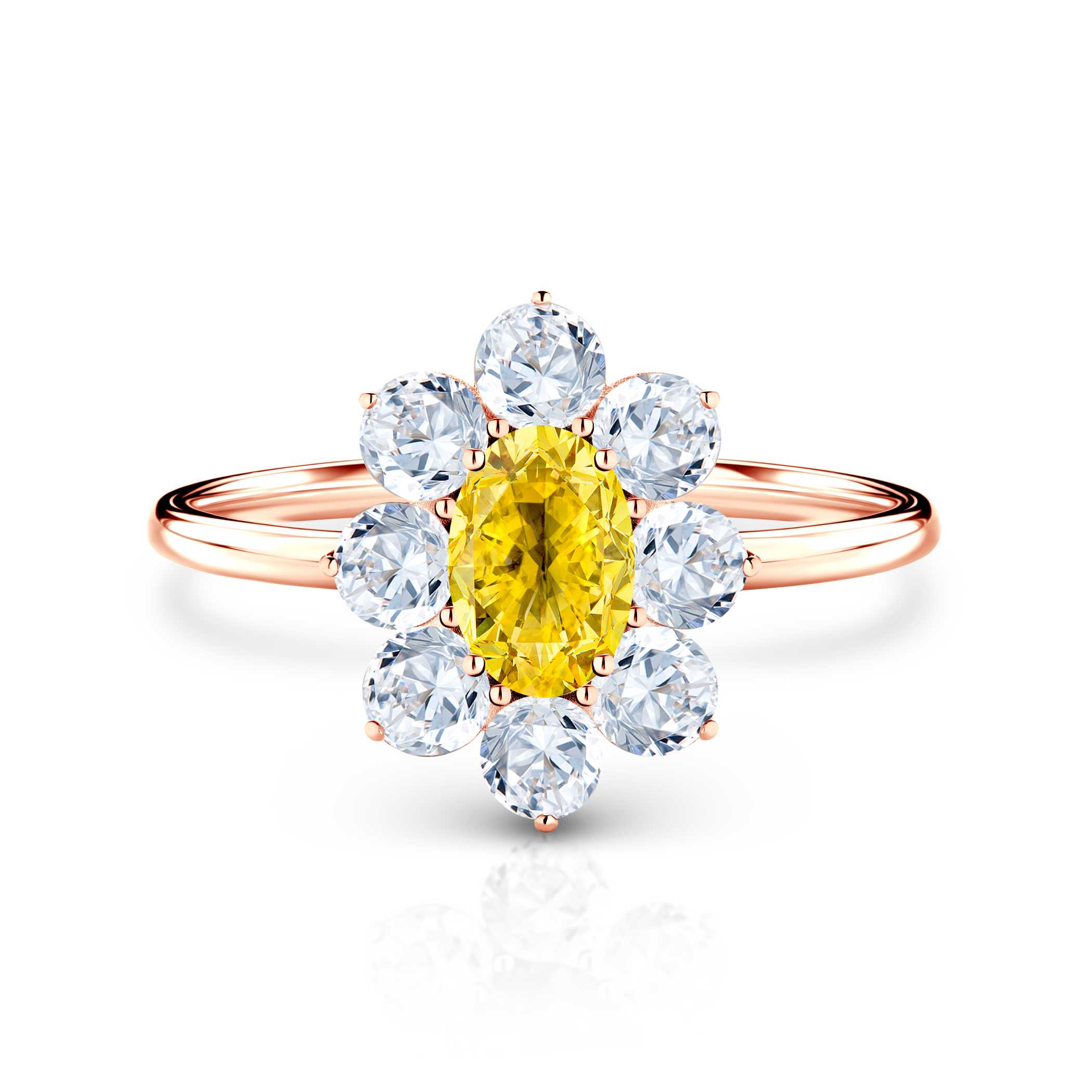 Zásnubní prsten SAVICKI: růžové zlato, žlutý safír, bílé safíry