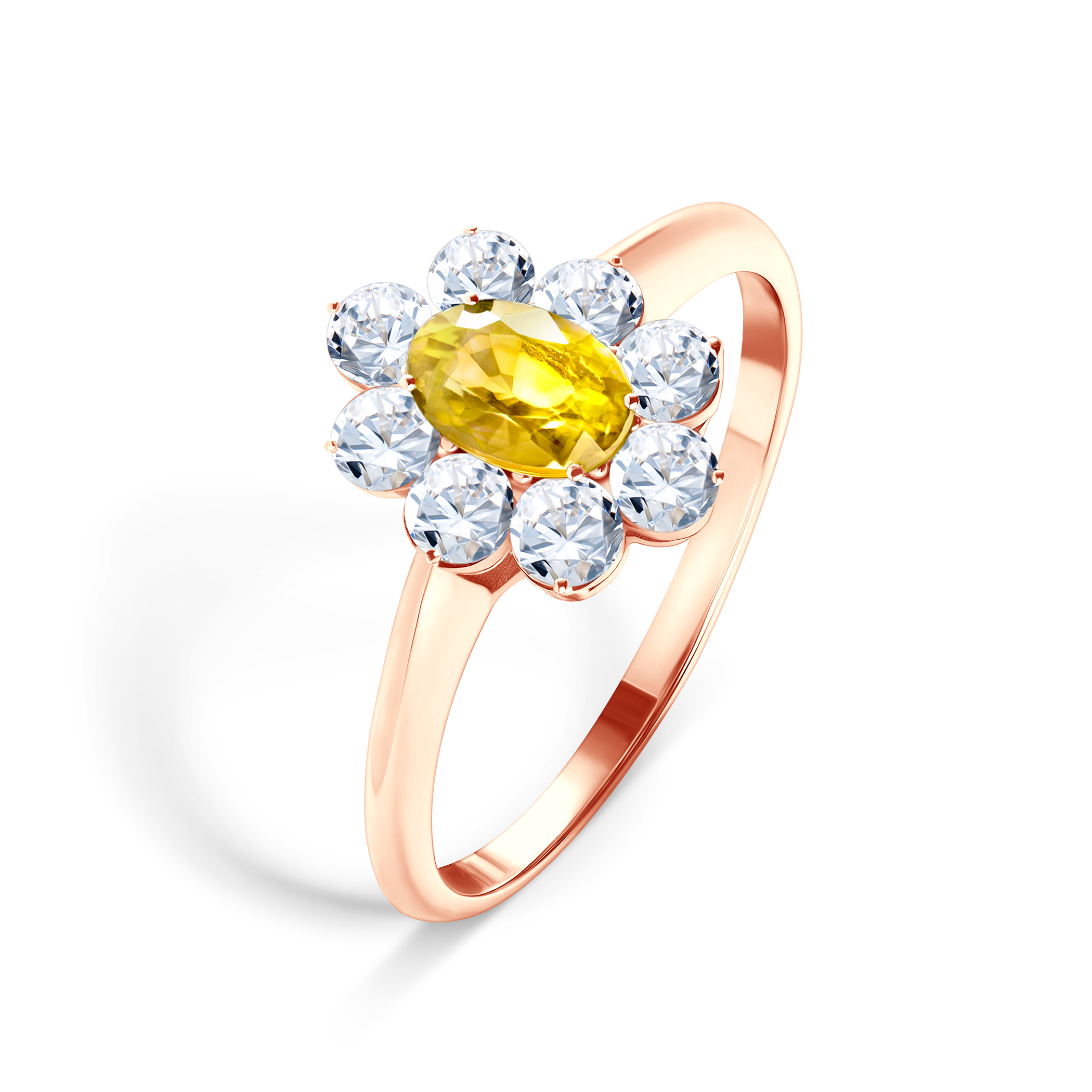 Verlobungsring Savicki: Roségold, Gelber Saphir, Weiße Saphire