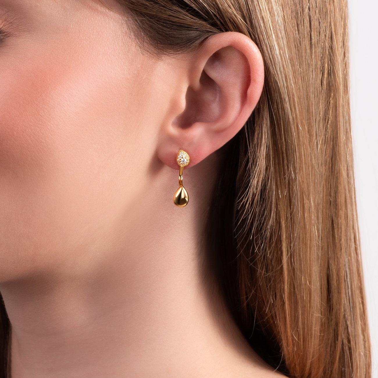 Kolczyki łezki Nature: srebrne pozłacane, cyrkonie