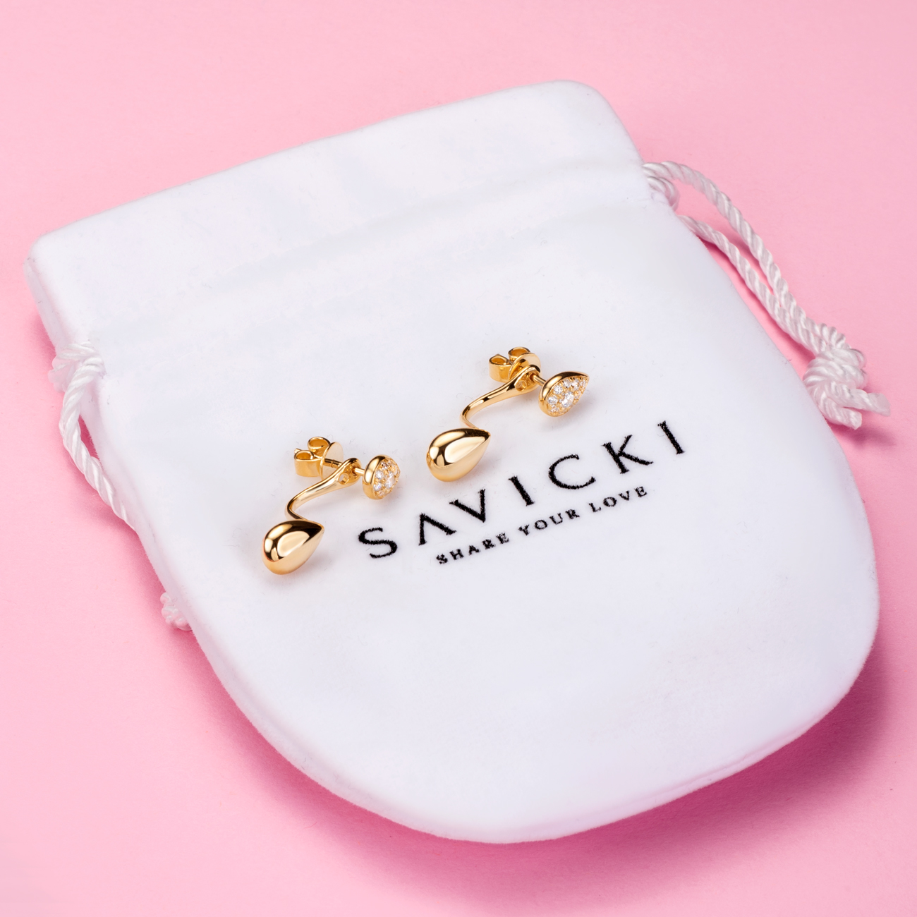 Kolczyki łezki Nature: srebrne pozłacane, cyrkonie