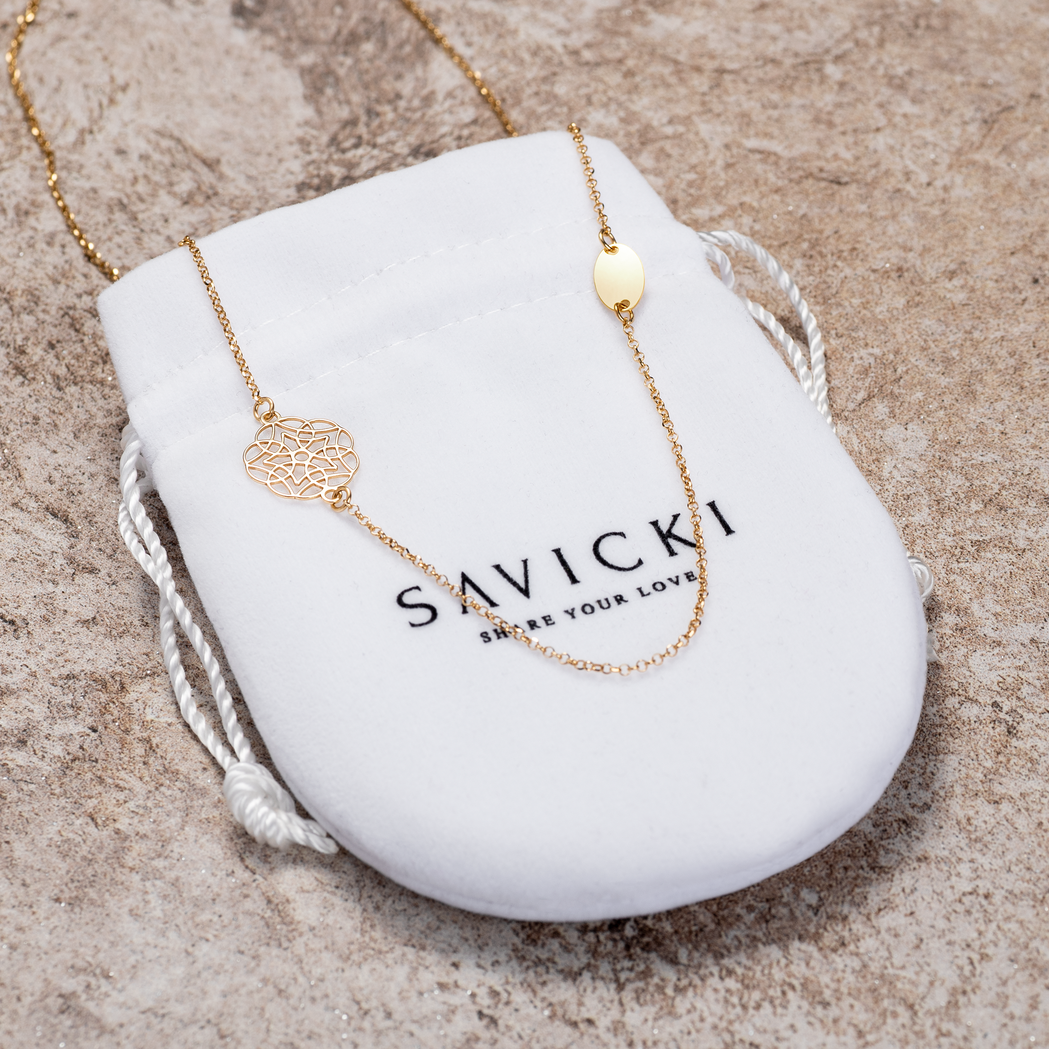 Naszyjnik kwiatek Savicki: srebrny pozłacany - 4