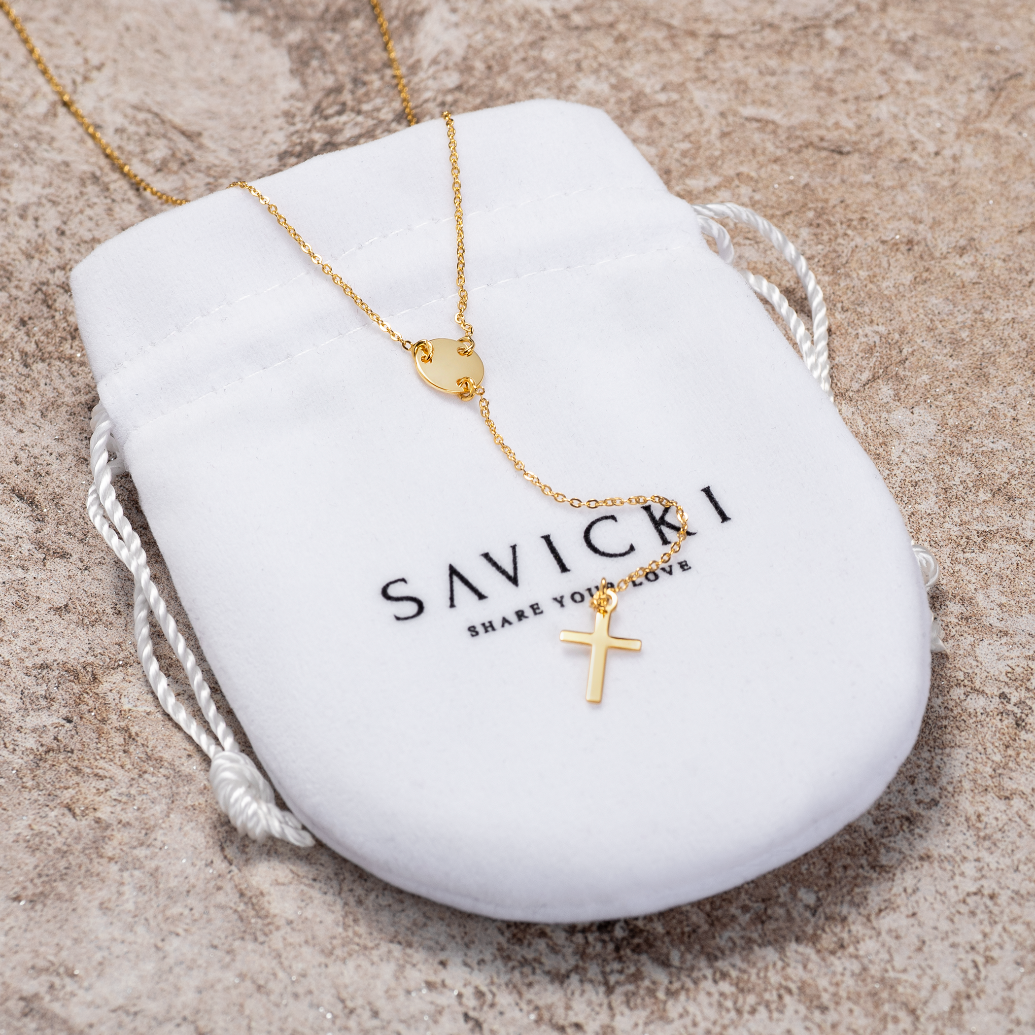 Naszyjnik krzyżyk Savicki: srebrny pozłacany - 4