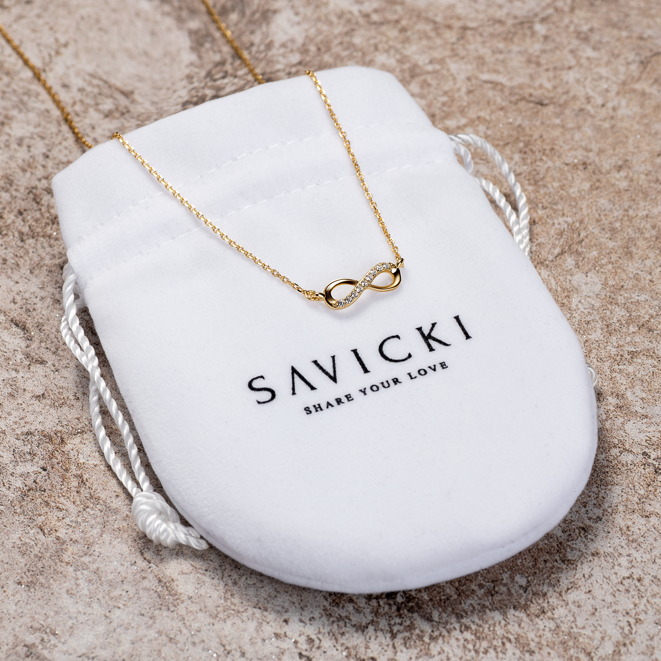 Naszyjnik nieskończoność Savicki: srebrny pozłacany, cyrkonie - 4