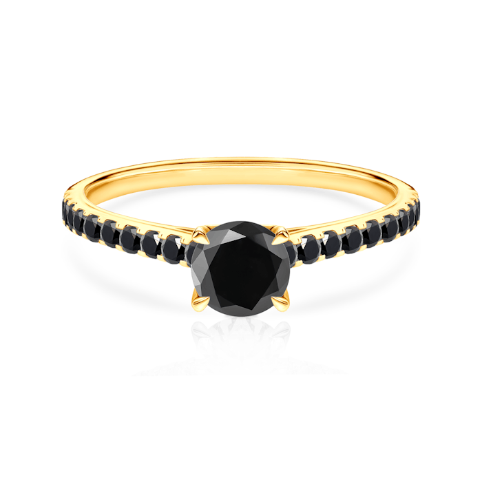 Share Your Love Collection | Side-Stone Engagement Ring: gold, black diamond