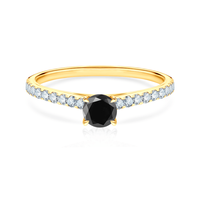 Share Your Love Collection | Side-Stone Engagement Ring: gold, black diamond