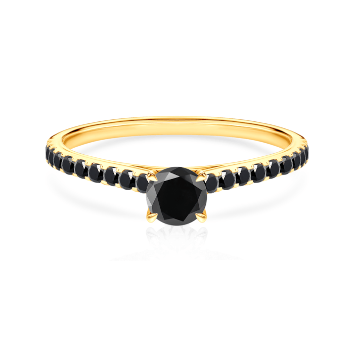 Share Your Love Collection | Side-Stone Engagement Ring: gold, black diamond